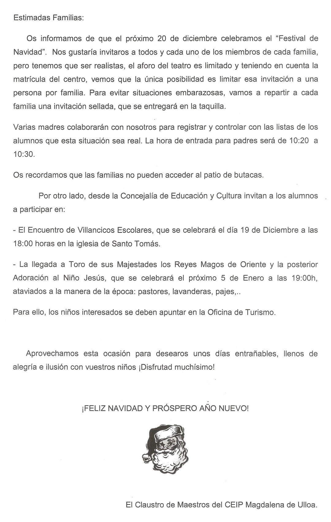 Navidad - carta familias
